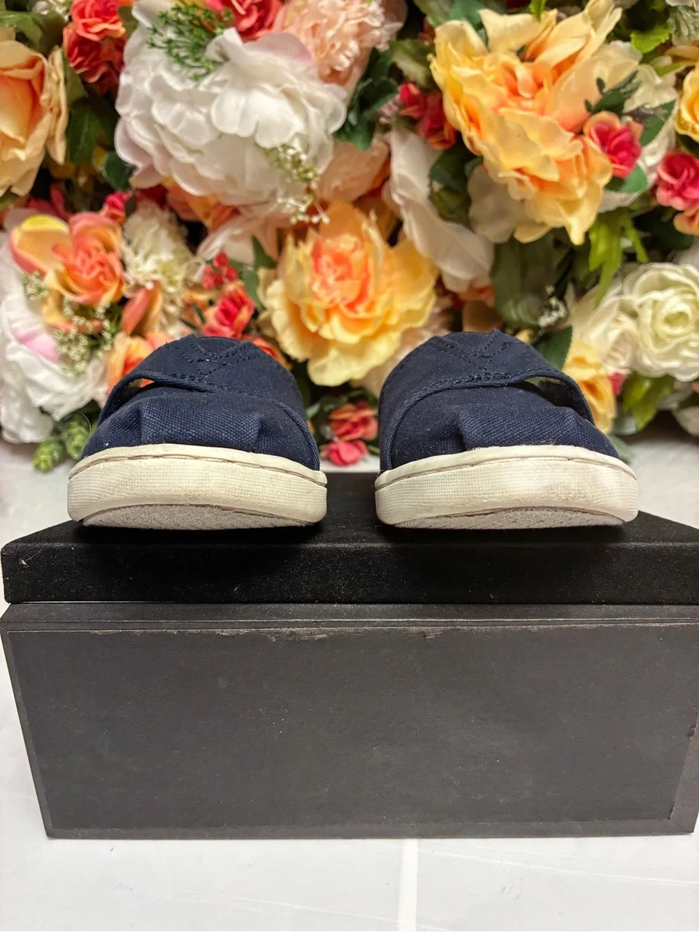 TOMS Classic Alpargata Canvas Toddler Slip On Shoes Navy Blue Size 10 Hook Loop